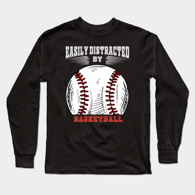 Easily Distracted by Dogs and Baseball Long Sleeve T-Shirt by Peter smith